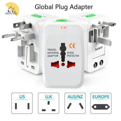 Travel Universal Adapter Multi-plug + 2x USB Charger Plug