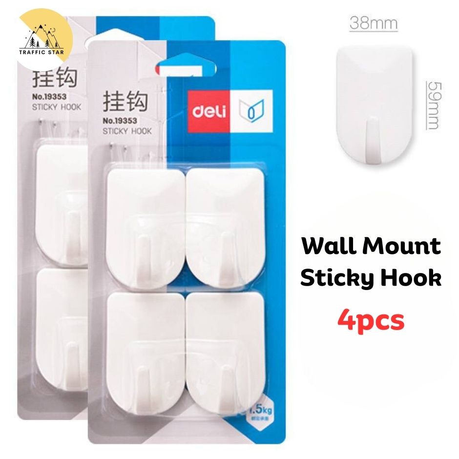 Deli Wall Mount Sticky Hook Strong and Durable 4pcs