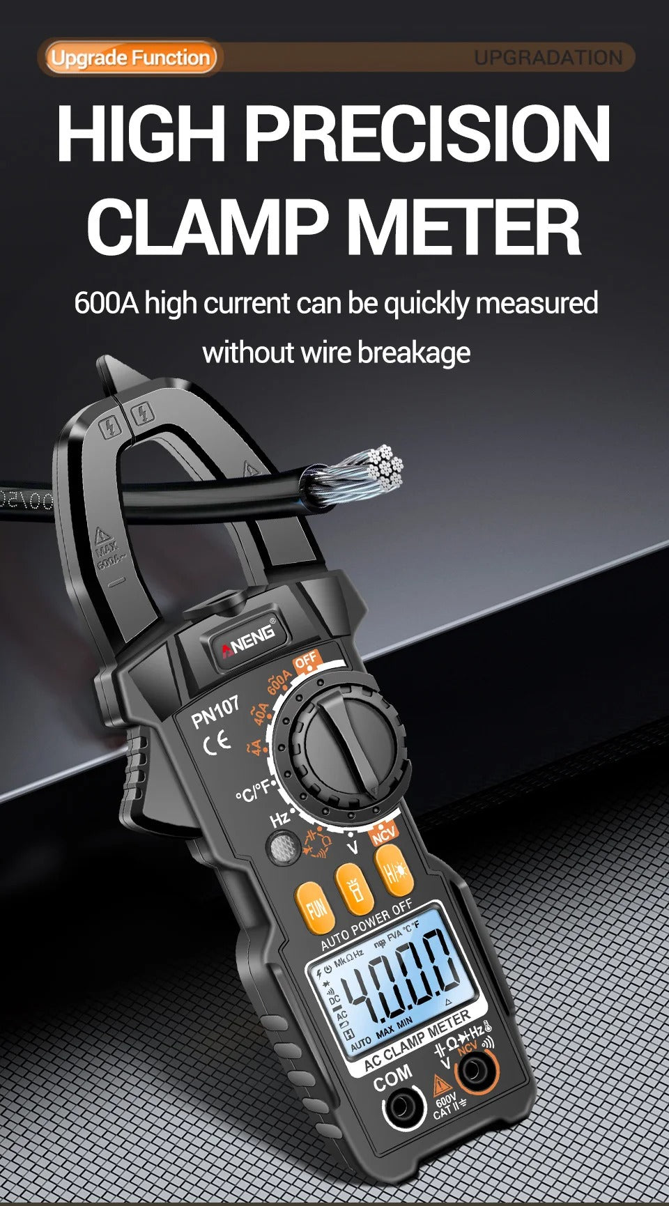 ANENG PN107 Digital Clamp Meter 600A AC Current Voltmeter Ammeter NCV Diode Temperature Frequency Professional Tool