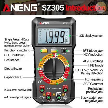 ANENG SZ305 Professional Multimeter 1999 Counts AC/DC Voltage Tester Ammeter Capacitor hFE Triode Hz Detector Electrician Tools