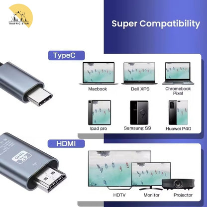 USB C TO HDMI Male-Male Cable 2meter 4K 60Hz Type-C TO HDMI-Compatible Ultra High Speed Adapter Cable