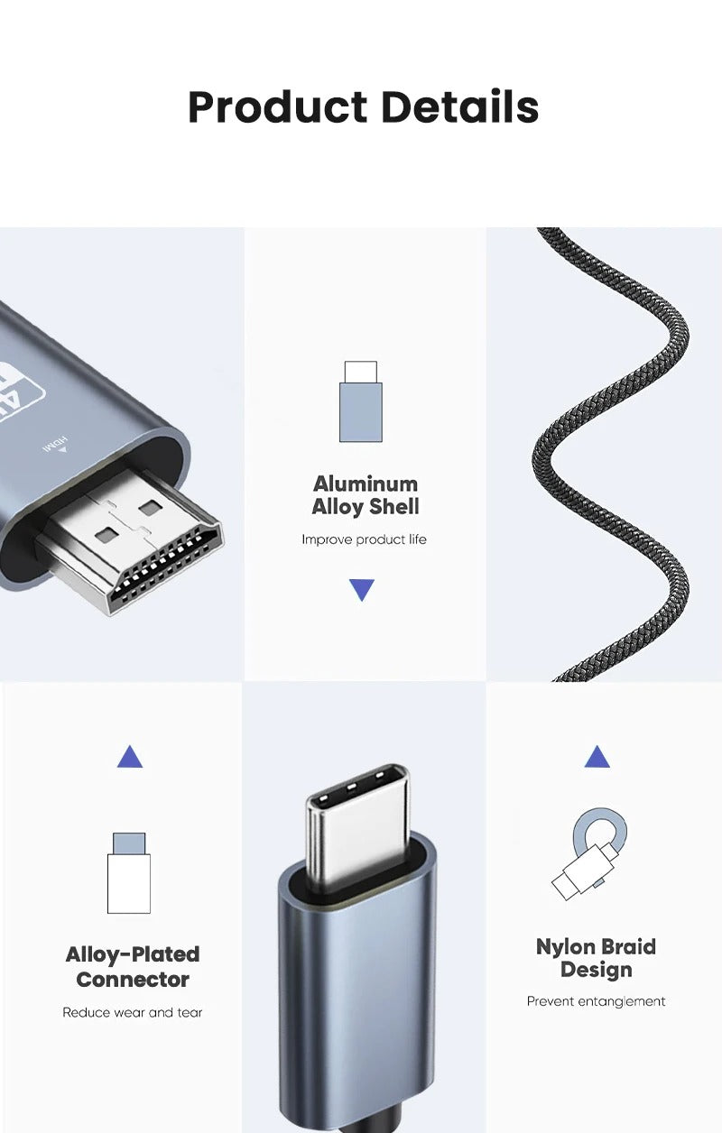 USB C TO HDMI Male-Male Cable 2meter 4K 60Hz Type-C TO HDMI-Compatible Ultra High Speed Adapter Cable