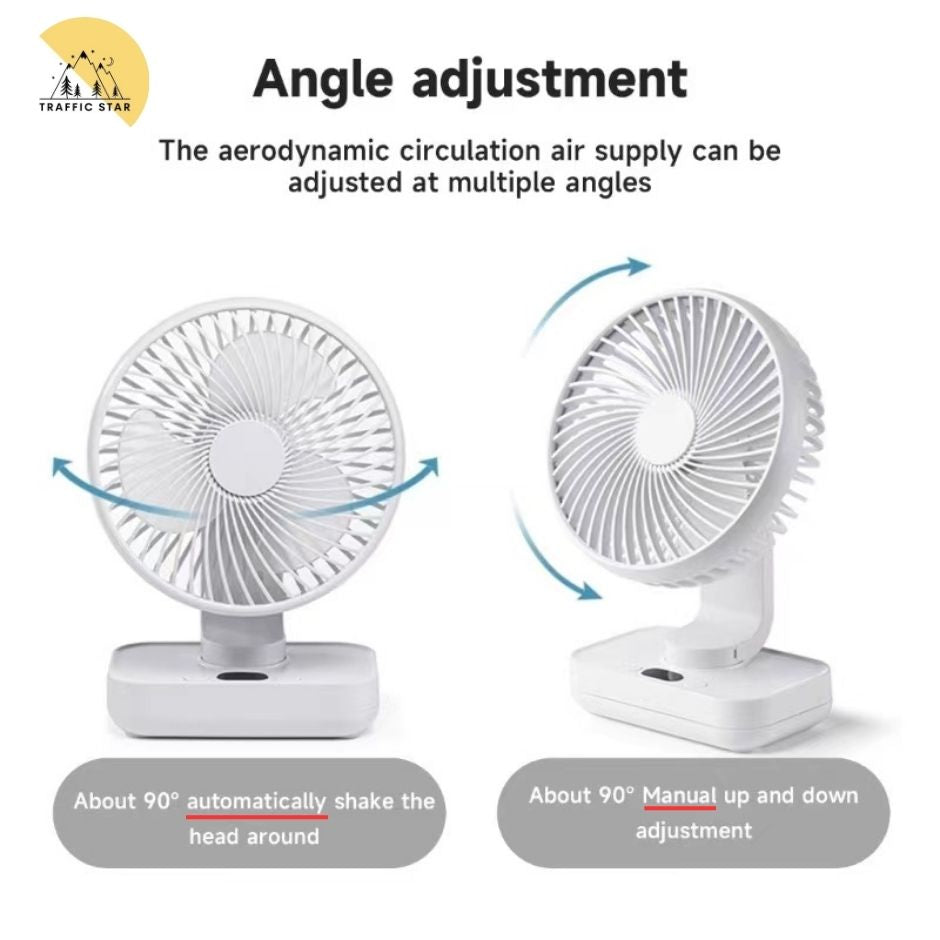 Mini Portable Table Fan LED Display Auto Rotating