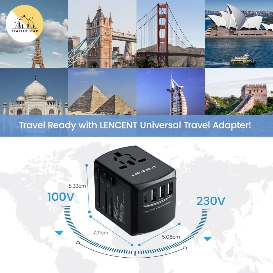 LENCENT Multi-function Universal Travel Adapter 1AC + 3 USB Ports and 1 Type C High Quality