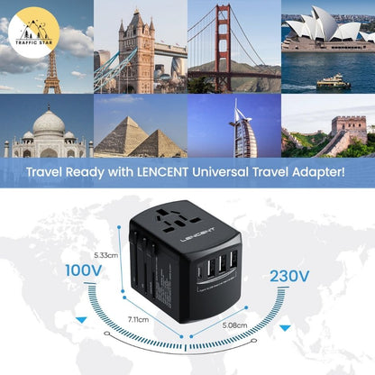 LENCENT Multi-function Universal Travel Adapter 1AC + 3 USB Ports and 1 Type C High Quality