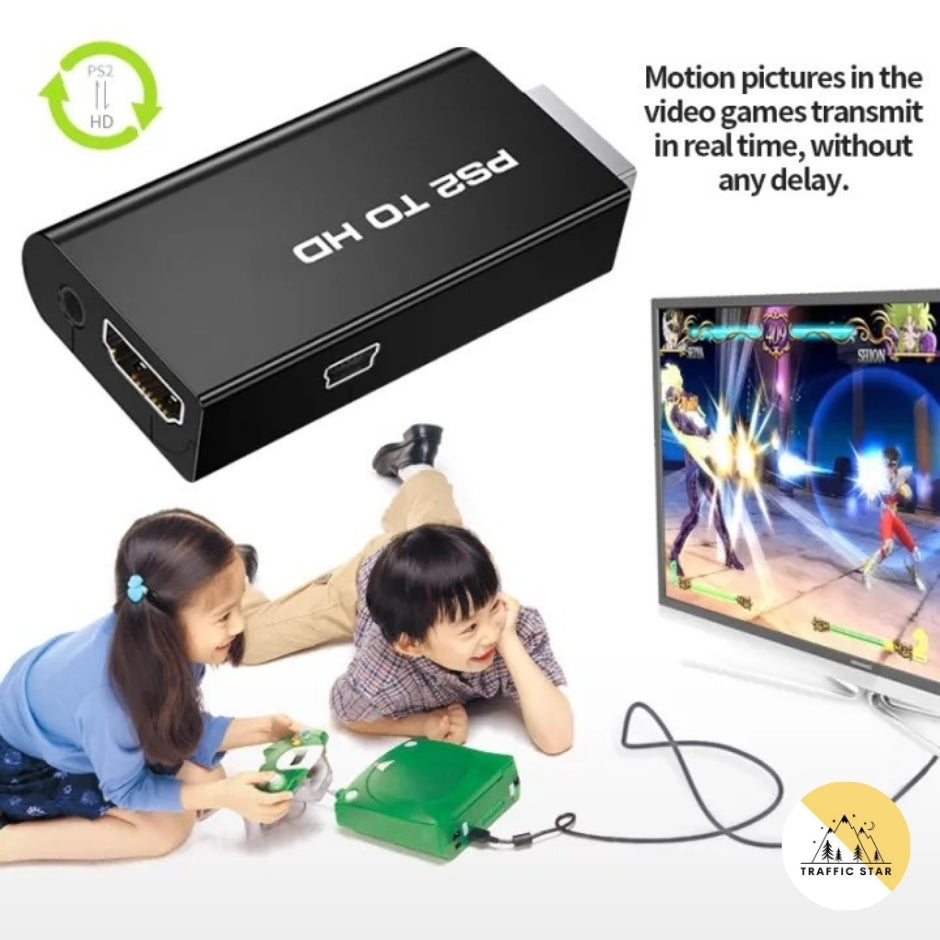 HDMI Video Converter Adapter with 3.5mm Audio Output + USB Cable for PS2 to HDMI
