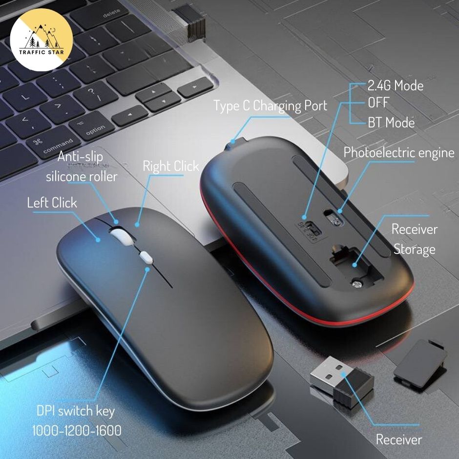 Wireless Silent Mouse 2.4G+BT Dual Mode TypeC Charging (Upgraded Version)