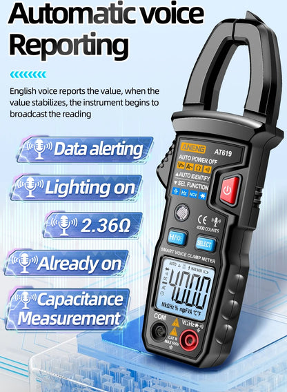 Aneng AT619 AC Voltage Meter, Current Tester Multimeter Ammeter Voltage Meter Car Capacitance Clamp Meter