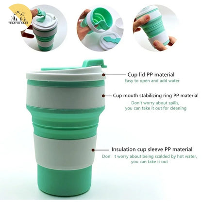 Foldable silicone water cup with lid အဖုံးပါ ခေါက်နိုင်သော ဆီလီကွန်ခွက် 350ml
