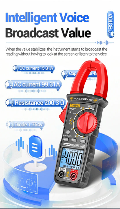NENG PN201 Digital Clamp Meters Multimeter 4000 Counts DC/AC Current Voltage Tester Multimeter NCV Ohm Capacitance Test Tool