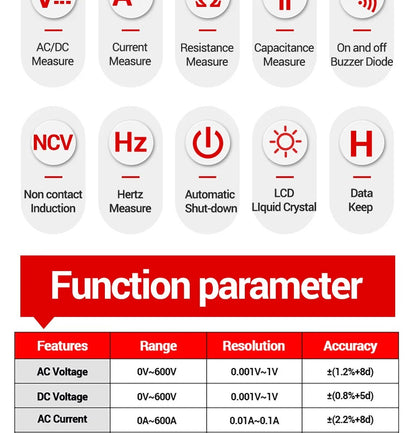 ANENG ST183 Digital Multimeter AC Current 6000 Counts True RMS DC/AC Voltage Tester Hz Capacitance NCV Ohm Test