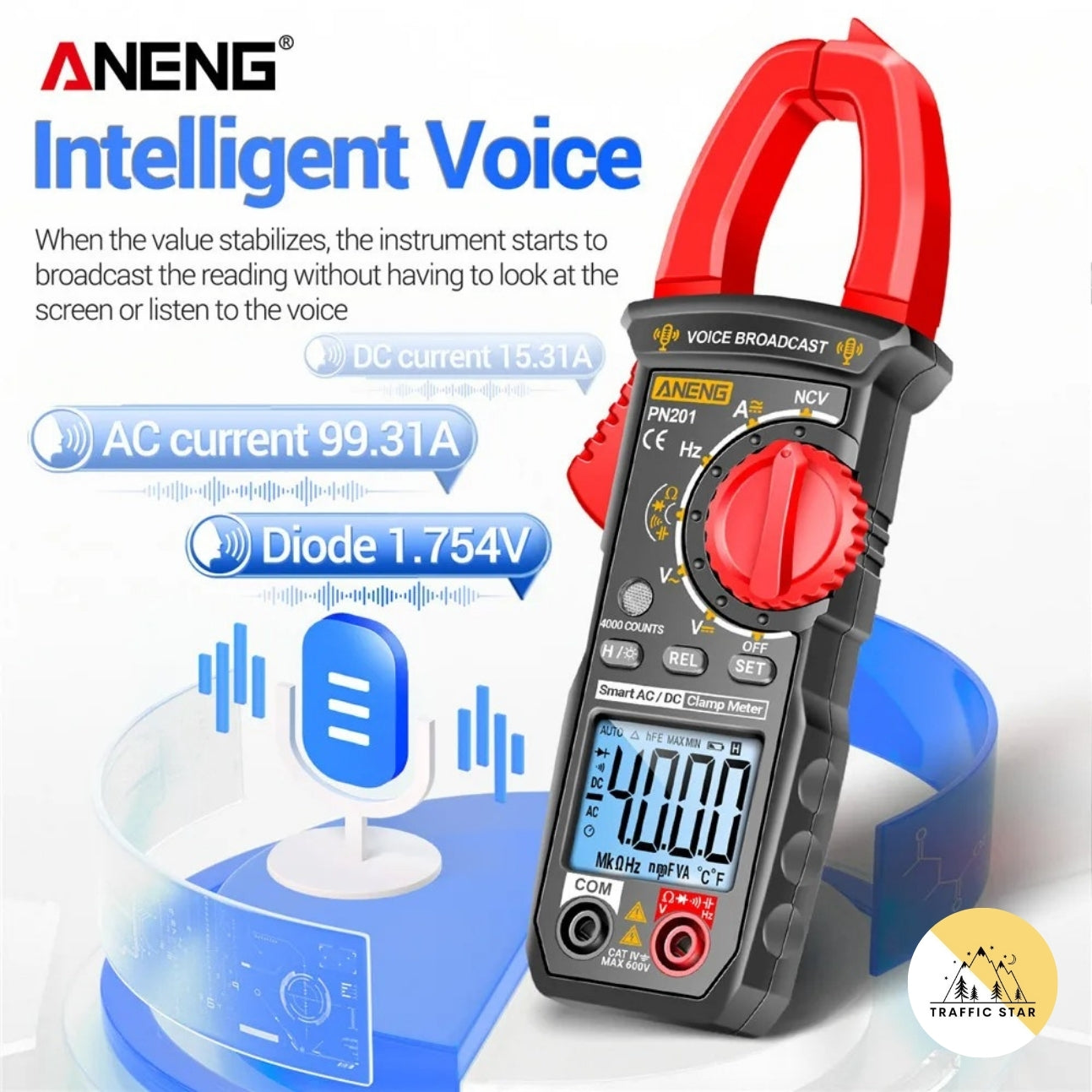 NENG PN201 Digital Clamp Meters Multimeter 4000 Counts DC/AC Current Voltage Tester Multimeter NCV Ohm Capacitance Test Tool