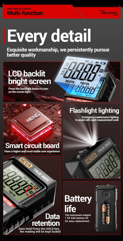 ANENG M115 MINI DIGITAL MULTIMETER 4000 Counts DC/AC Voltage Smart Multimetro OHM NCV Resistance Electrician TestTools