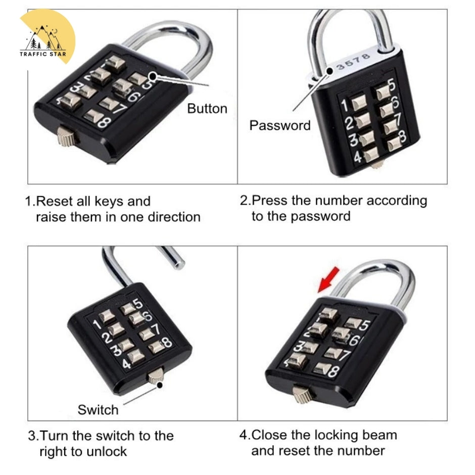 8 Digit Password Combination Luggage Zinc Alloy Suitcase Code Smart Lock Code Padlock Anti-theft Lock