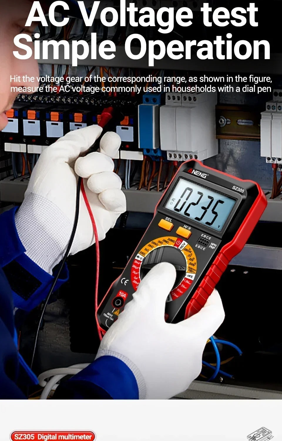 ANENG SZ305 Professional Multimeter 1999 Counts AC/DC Voltage Tester Ammeter Capacitor hFE Triode Hz Detector Electrician Tools