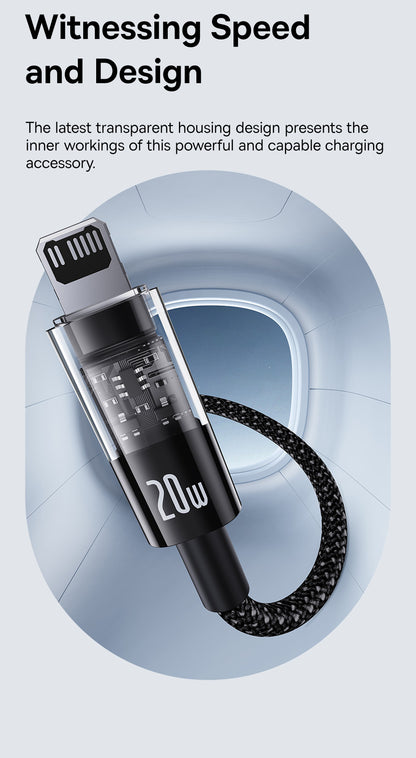 Baseus PD 20W Type C to Lightning Fast Charging Cable 1m, Transparent USB