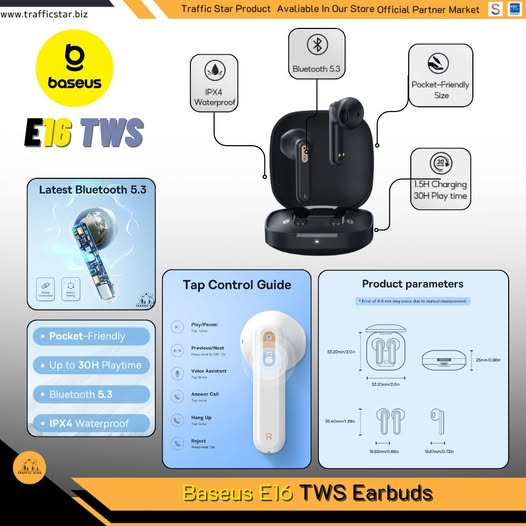 Baseus E16 TWS Earbuds Bluetooth 5.3 Wireless Earphones Waterproof Smart Touch