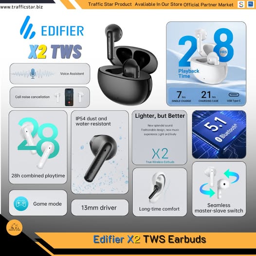Edifier Direct Bluetooth Earphones Wireless Headphones X2 TWS Earbuds Bluetooth 5.1