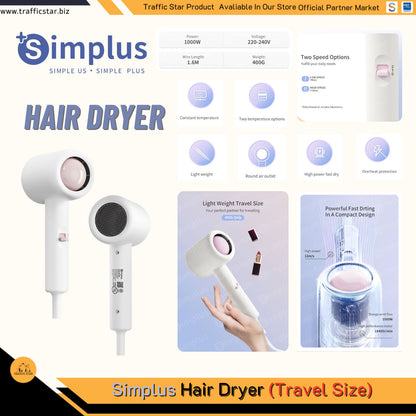 Simplus Hair Dryer Portable Quick Drying 2 Speed Hair Styling Tool