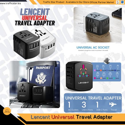 LENCENT Multi-function Universal Travel Adapter 1AC + 3 USB Ports and 1 Type C High Quality