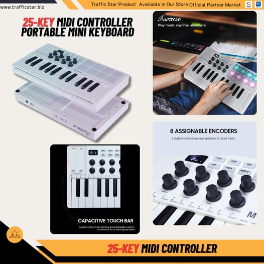 25-Key MIDI Controller Portable Mini Keyboard USB Piano 8 RGB Backlit Pads 8 Knobs