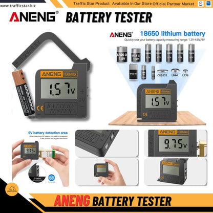 Aneng 168Max Digital Lithium Battery Tester, Battery Voltage Tester Check Battery Capacity Universal Testing Tool