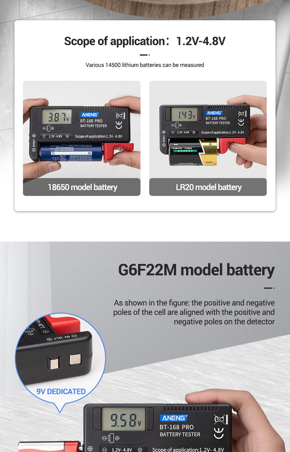 Battery Tester BT-168 Pro Digital Display Battery Meter 1.2-4.8V