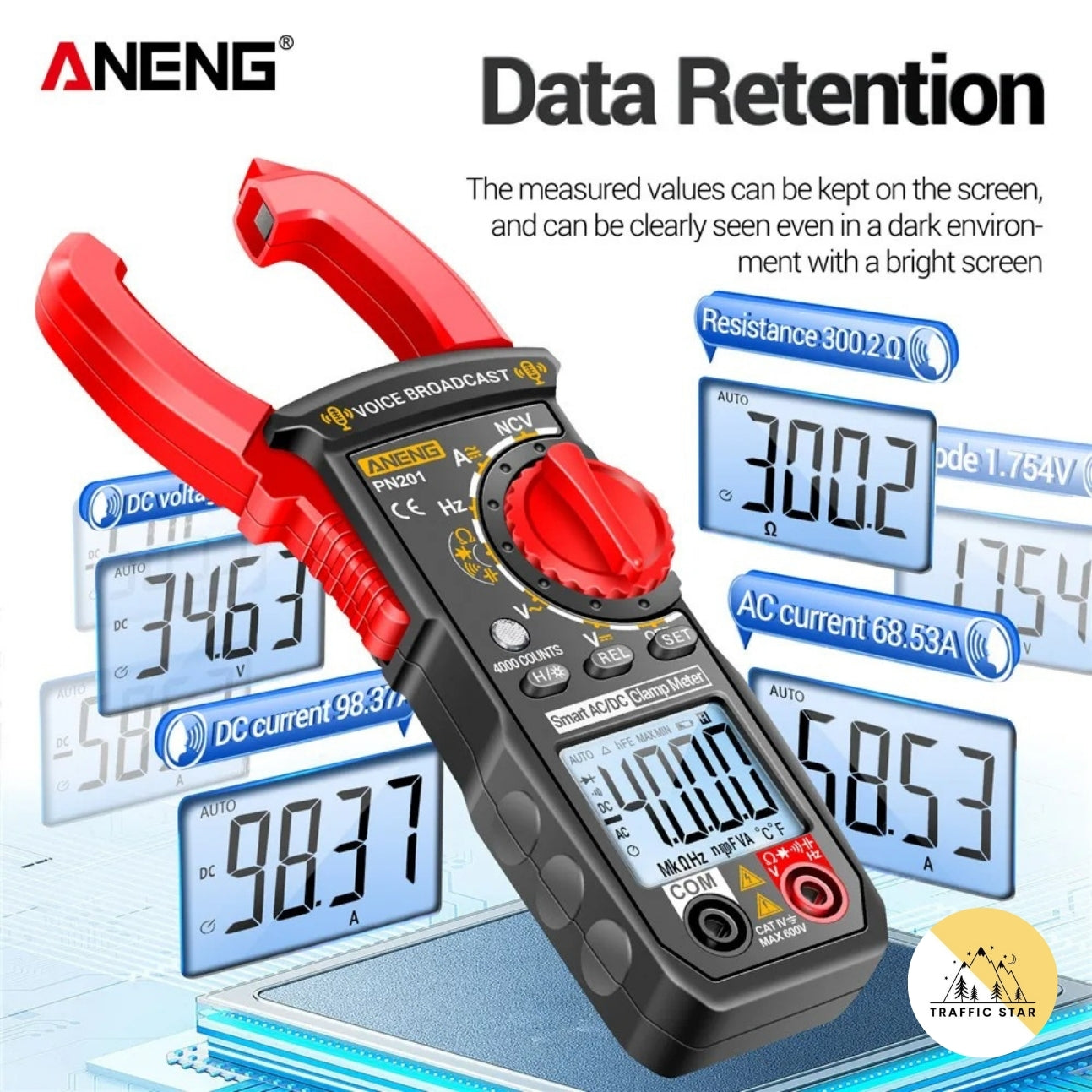 NENG PN201 Digital Clamp Meters Multimeter 4000 Counts DC/AC Current Voltage Tester Multimeter NCV Ohm Capacitance Test Tool