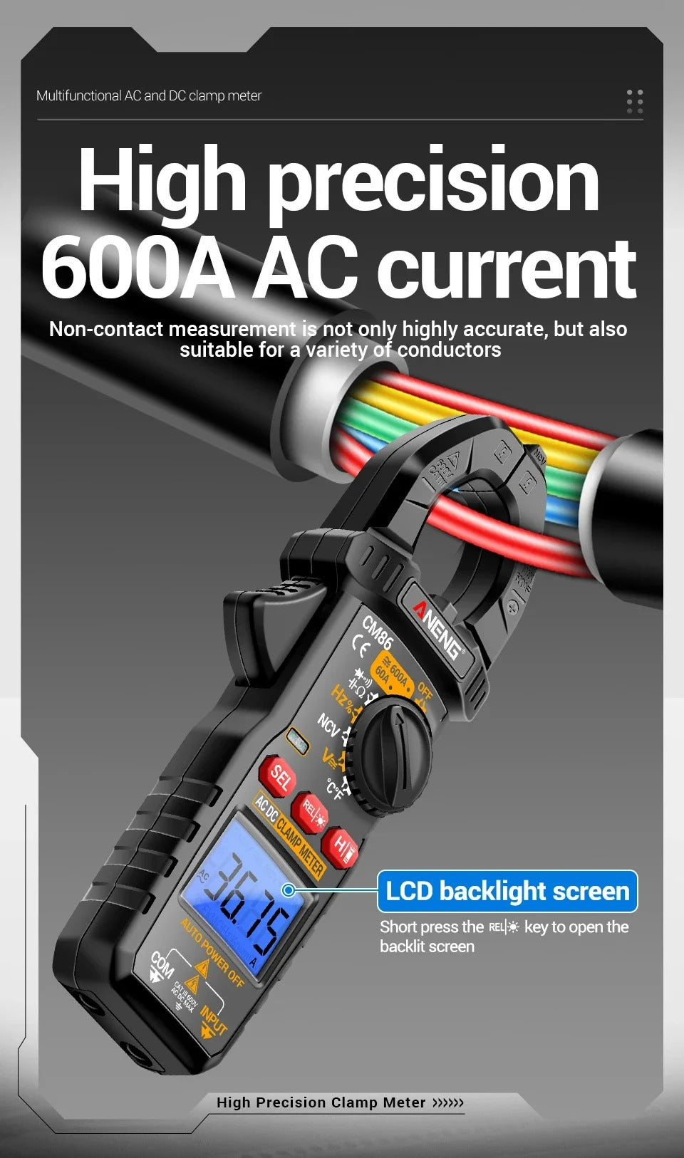 ANENG CM86 Clamp Meter 600A AC/DC Voltage Diode Digital Multimeter NCV Voltage Detection Professional Electrician Tools