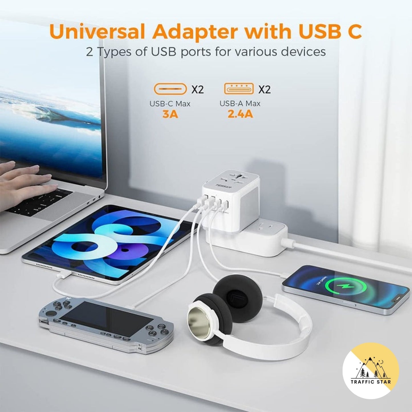 Tessan Universal Travel Adapter with 2 USB C and 2 USB A Ports (Fast Charging PD 17W)