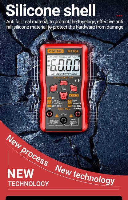 ANENG M118A Digital Mini Multimeter Tester 6000 Counts Mmultimetro True Rms Tranistor with NCV Data Hold Flashlight