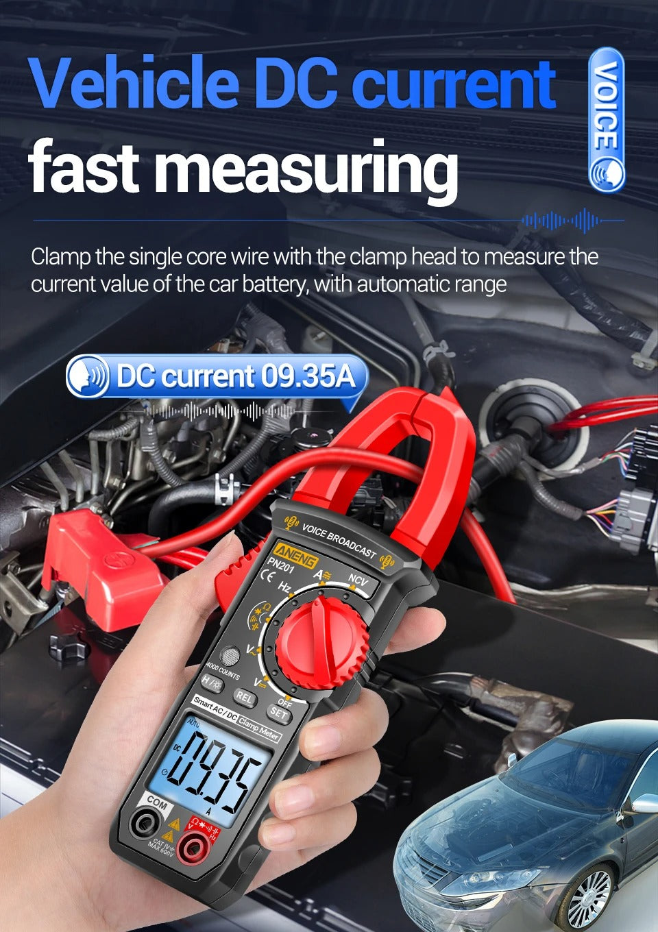 NENG PN201 Digital Clamp Meters Multimeter 4000 Counts DC/AC Current Voltage Tester Multimeter NCV Ohm Capacitance Test Tool