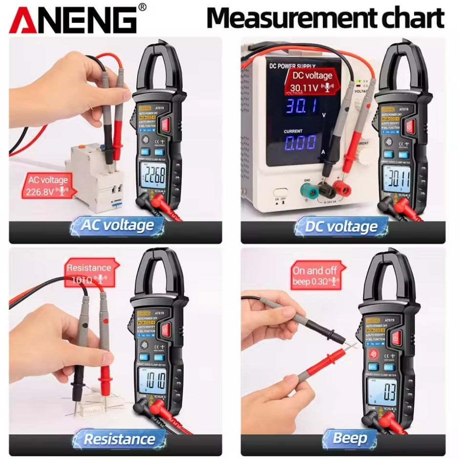 Aneng AT619 AC Voltage Meter, Current Tester Multimeter Ammeter Voltage Meter Car Capacitance Clamp Meter