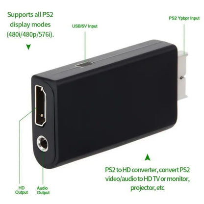 HDMI Video Converter Adapter with 3.5mm Audio Output + USB Cable for PS2 to HDMI