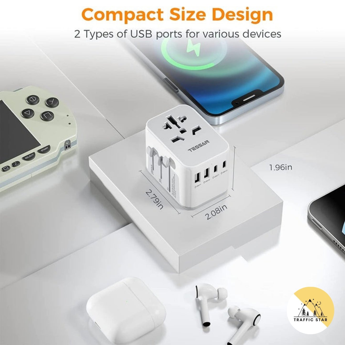 Tessan Universal Travel Adapter with 2 USB C and 2 USB A Ports (Fast Charging PD 17W)