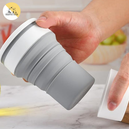 Foldable silicone water cup with lid အဖုံးပါ ခေါက်နိုင်သော ဆီလီကွန်ခွက် 350ml
