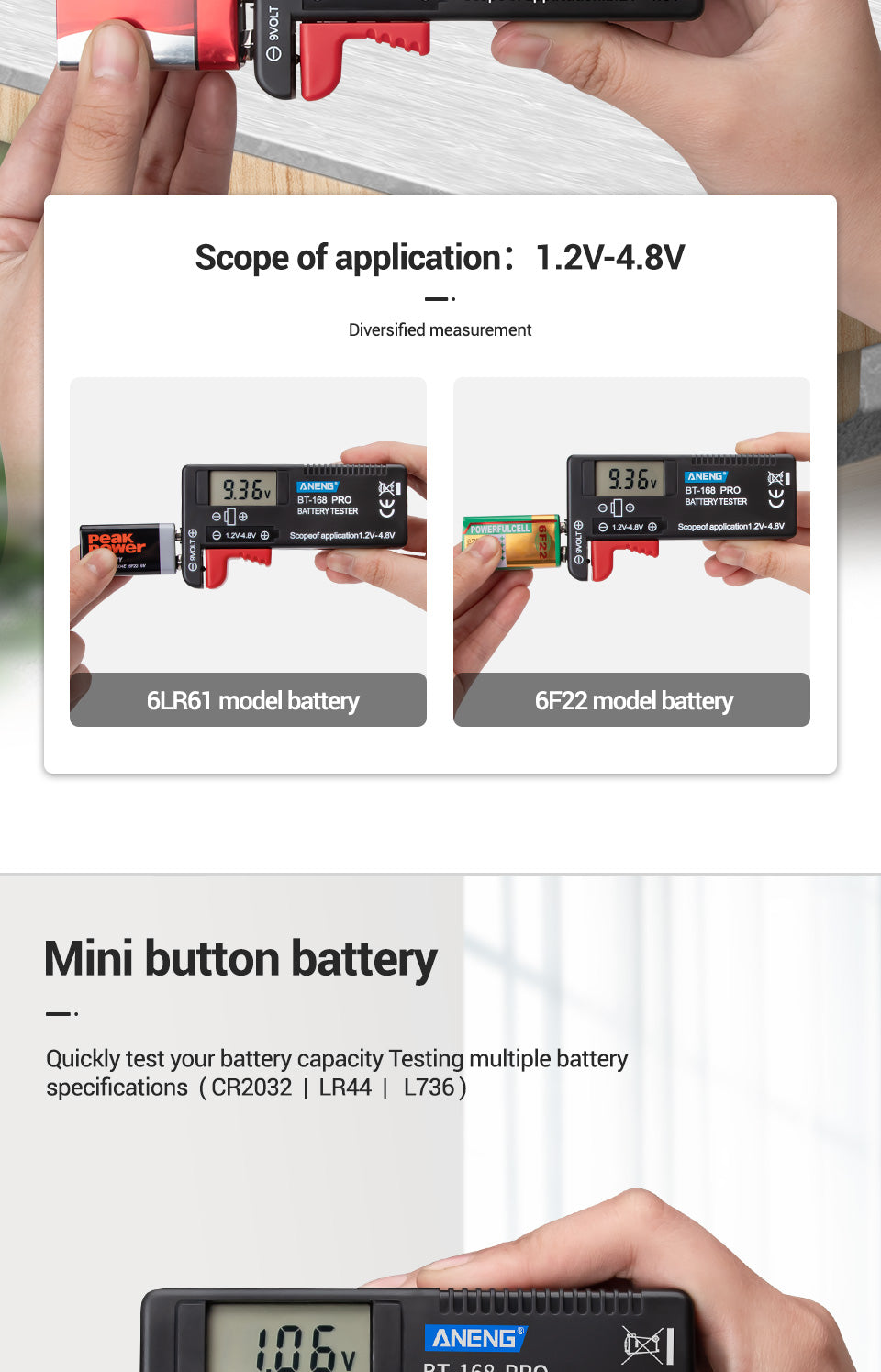Battery Tester BT-168 Pro Digital Display Battery Meter 1.2-4.8V