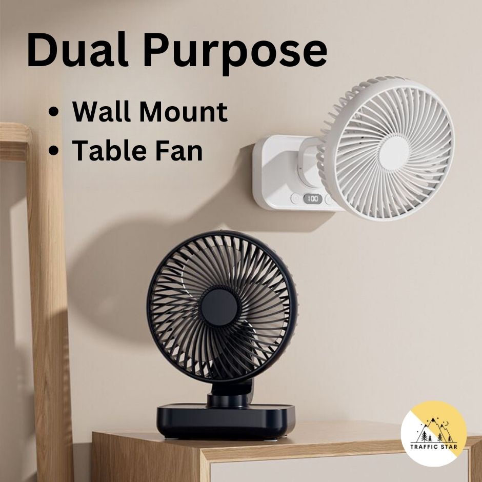 Mini Portable Table Fan LED Display Auto Rotating