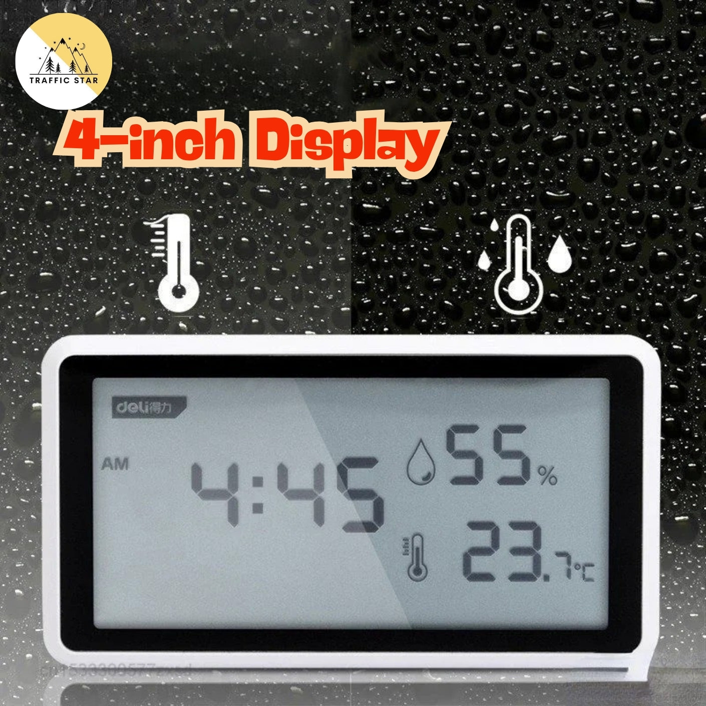 Deli Electronic Thermometer Hygrometer High Precision Weather Station with Clock Function Desktop Digital Thermometer