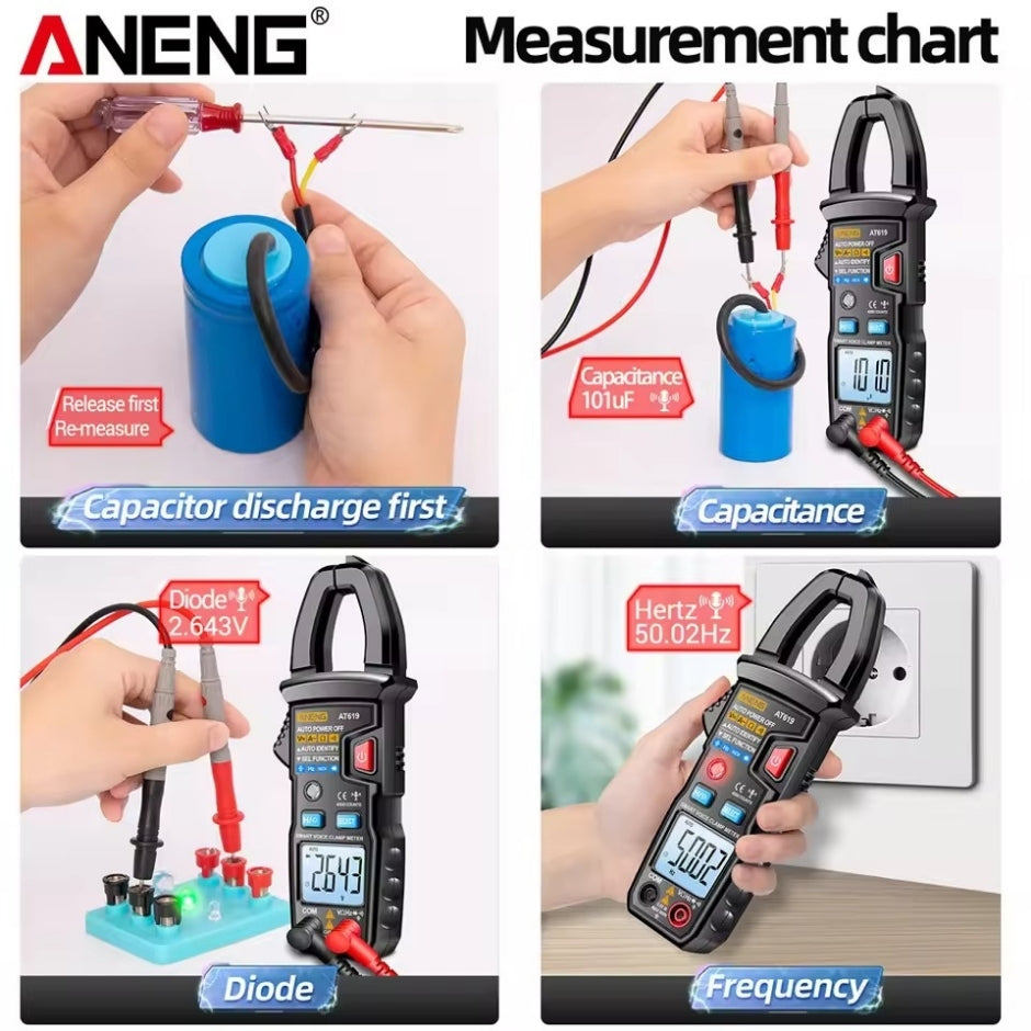 Aneng AT619 AC Voltage Meter, Current Tester Multimeter Ammeter Voltage Meter Car Capacitance Clamp Meter