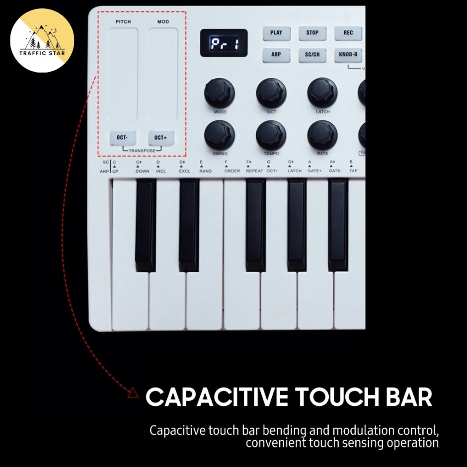 25-Key MIDI Controller Portable Mini Keyboard USB Piano 8 RGB Backlit Pads 8 Knobs