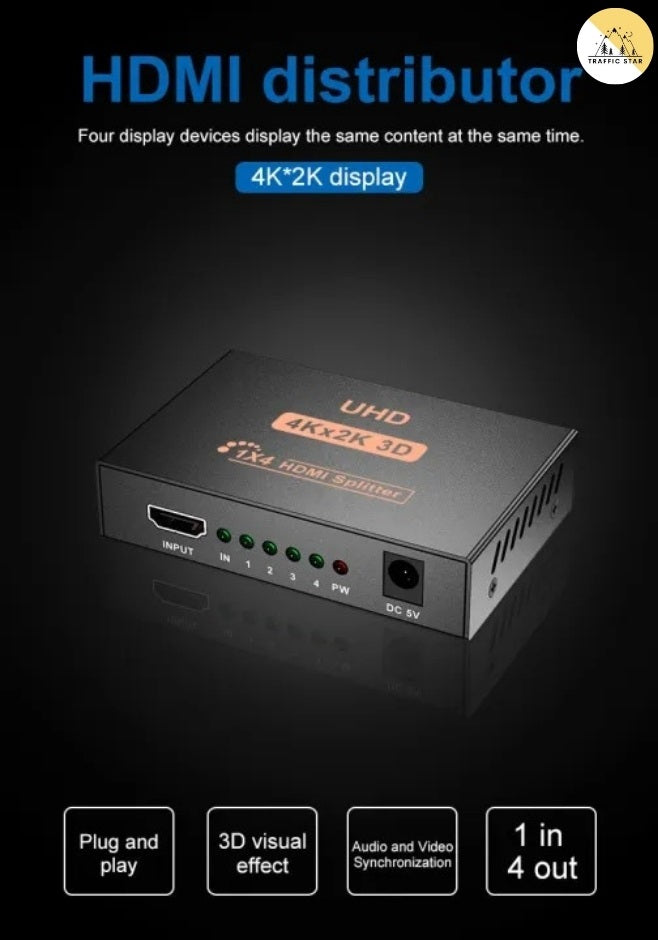 4K HDMI-Compatible 1080P Dual Display Converter 1x4 HDMI Splitter