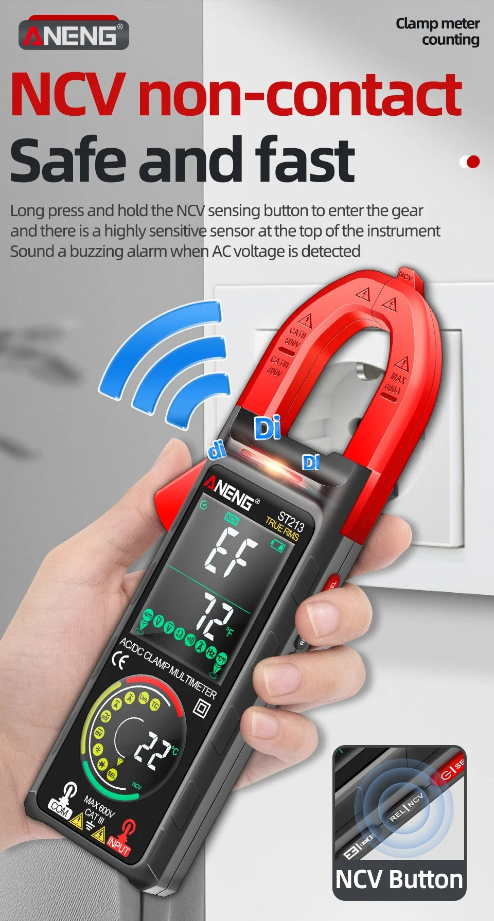 ANENG ST213 VA Clamp Meter Color Display Reverse Multimeter CAT III 6000 Counts True RMS Tester DC/AC Voltage Current Meter