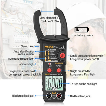 ANENG ST184 6000 Counts Professional Digital Multimeter True RMS AC/DC Voltage Tester AC Current Hz Capacitance Ohm