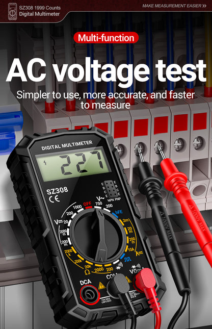 Aneng SZ308 Digital Multimeter Resistance Meter, AC/DC Current Meter LCD Backlight Ohm Square Wave Test