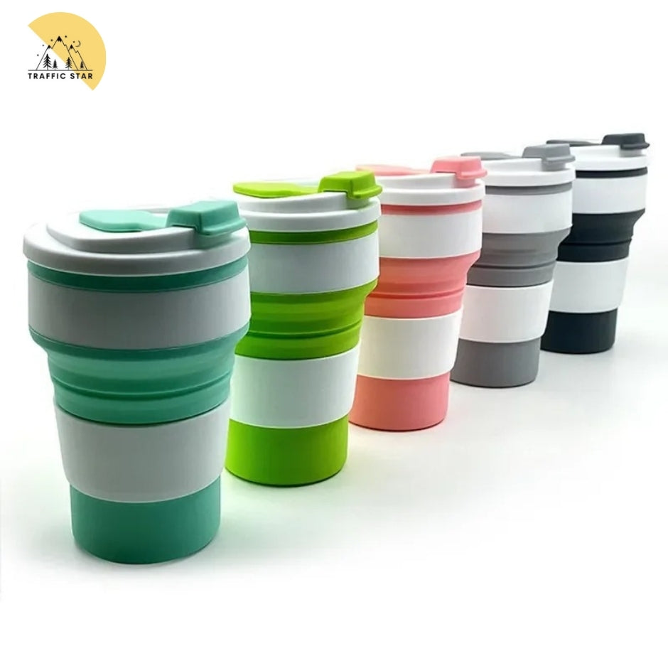 Foldable silicone water cup with lid အဖုံးပါ ခေါက်နိုင်သော ဆီလီကွန်ခွက် 350ml