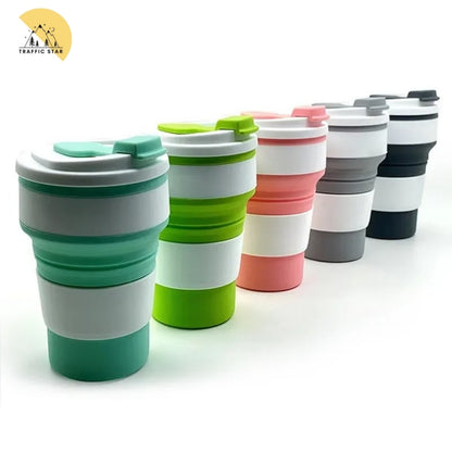 Foldable silicone water cup with lid အဖုံးပါ ခေါက်နိုင်သော ဆီလီကွန်ခွက် 350ml
