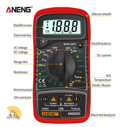 Aneng AN8205C Digital Multimeter AC/DC Ammeter Volt Ohm Multimeter Tester with LCD Backlight Portable