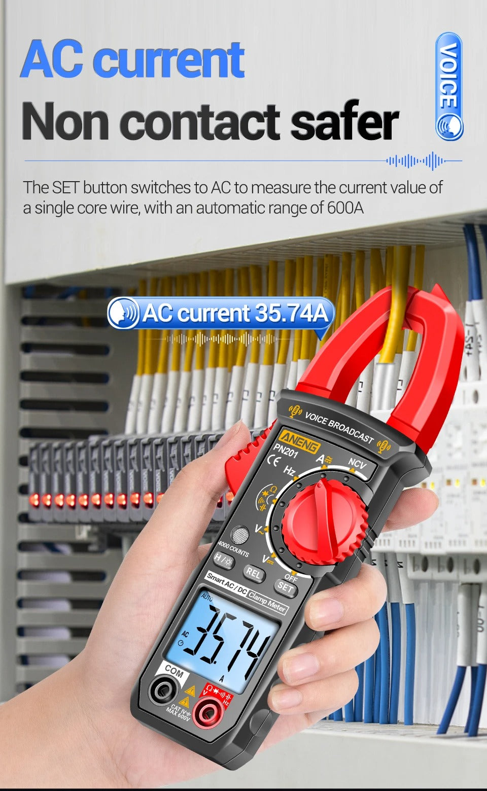 NENG PN201 Digital Clamp Meters Multimeter 4000 Counts DC/AC Current Voltage Tester Multimeter NCV Ohm Capacitance Test Tool