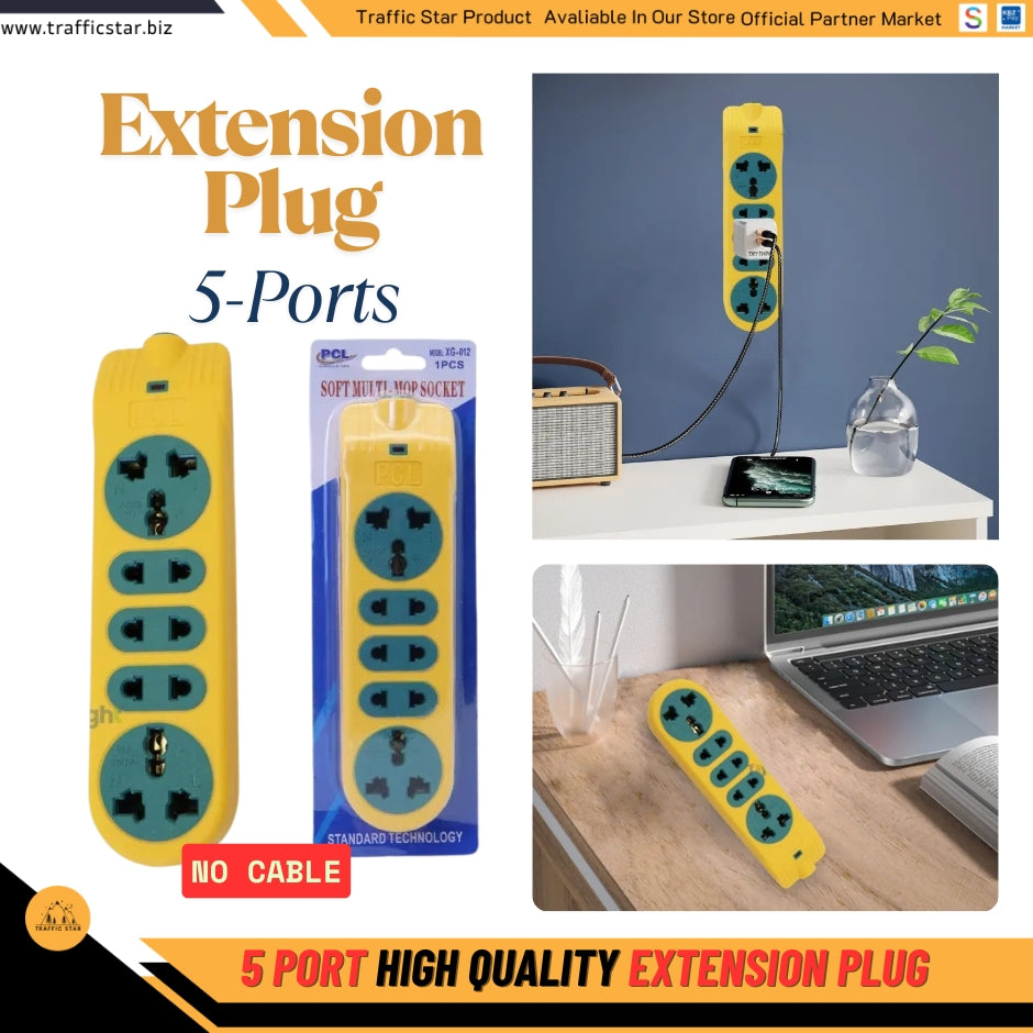 PCL brand Extension plug, 5-socket power plug, no wire, hard to break, durable
